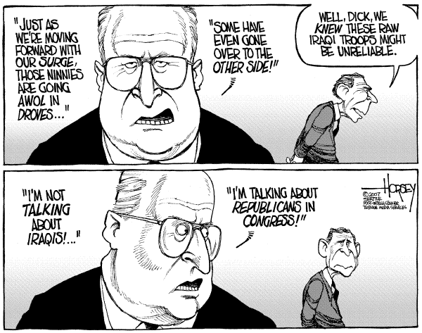 Editorial Cartoon by David Horsey, Seattle Post-Intelligencer on Congress, Bush Clash on Iraq