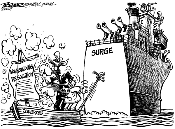 Editorial Cartoon by John Trevor, Albuquerque Journal on Congress, Bush Clash on Iraq