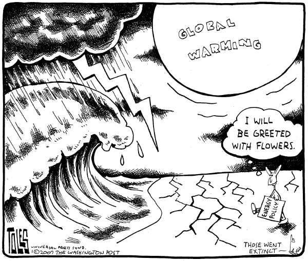Editorial Cartoon by Tom Toles, Washington Post on Global Warming Worse Than Previously Thought