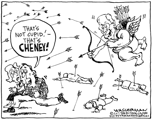 Editorial Cartoon by Dan Wasserman, Boston Globe on Cheney Makes No Apologies