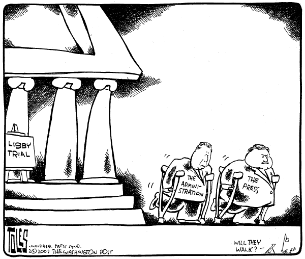 Editorial Cartoon by Tom Toles, Washington Post on Russert Refutes Libby