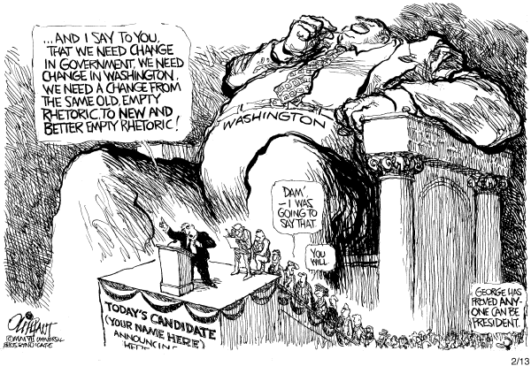 Editorial Cartoon by Pat Oliphant, Universal Press Syndicate on Democrats Making Their Mark