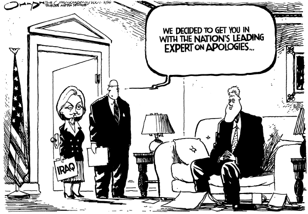 Editorial Cartoon by Jack Ohman, The Oregonian on Hillary’s War Vote a Sore Point