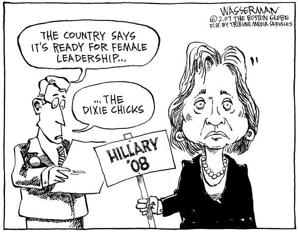 Editorial Cartoon by Dan Wasserman, Boston Globe on Hillary’s War Vote a Sore Point