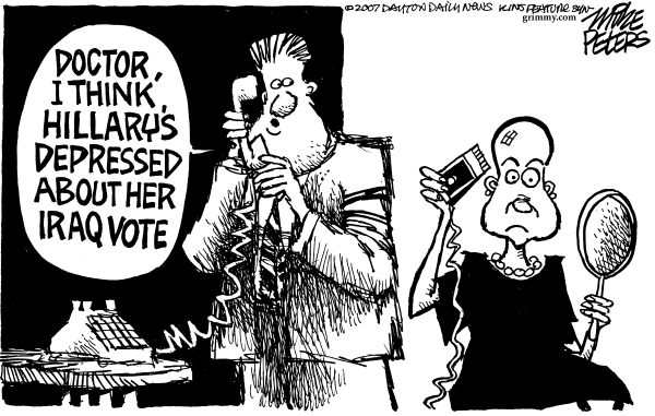 Editorial Cartoon by Mike Peters, Dayton Daily News on Hillary’s War Vote a Sore Point