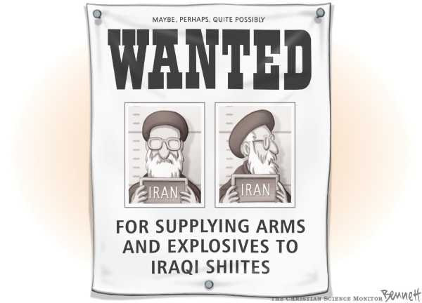 Editorial Cartoon by Clay Bennett, Christian Science Monitor on Bush Promises Action Against Iran