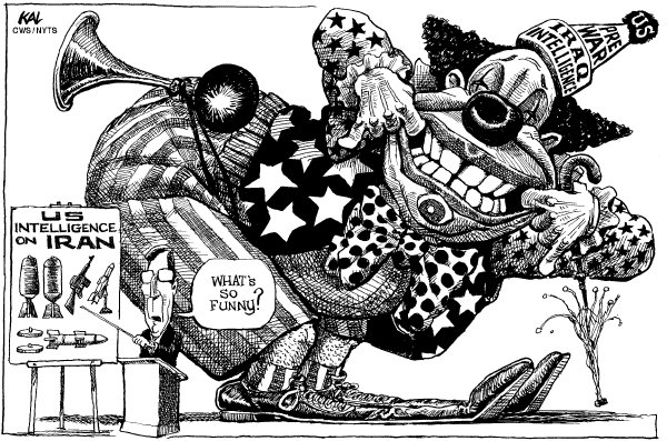 Editorial Cartoon by KAL (Kevin Kallaugher), The Economist, London, CWS/CartoonArts Intl. on Bush Promises Action Against Iran