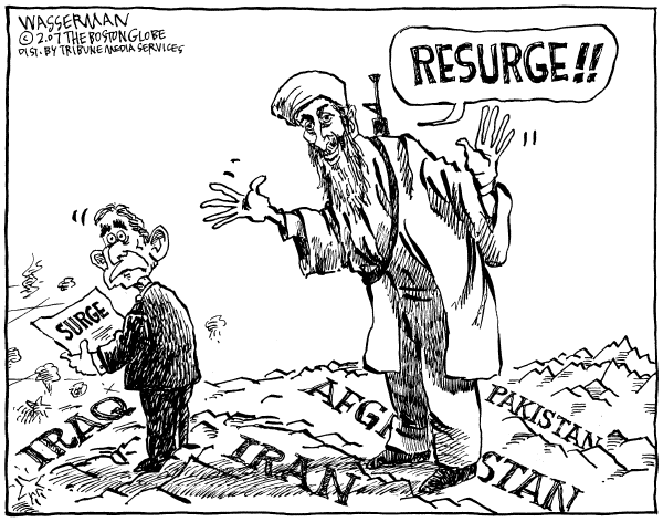 Editorial Cartoon by Dan Wasserman, Boston Globe on White House Focuses on Troops