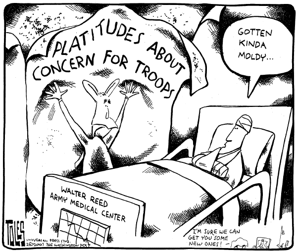 Editorial Cartoon by Tom Toles, Washington Post on White House Focuses on Troops