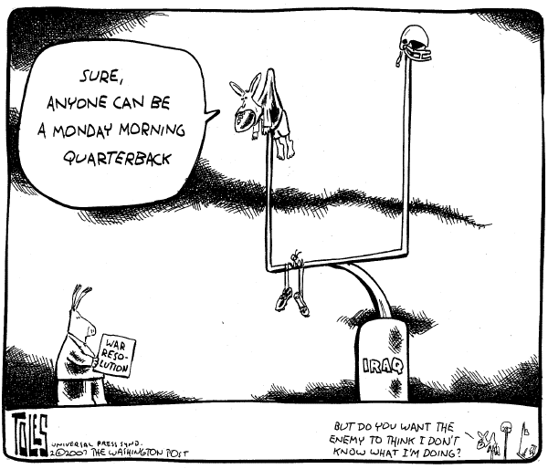 Editorial Cartoon by Tom Toles, Washington Post on White House Focuses on Troops