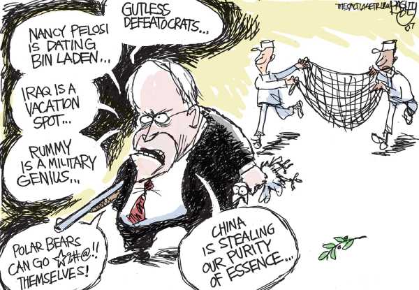 Editorial Cartoon by Pat Bagley, Salt Lake Tribune on Cheney Stays Offensive