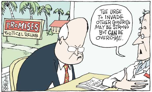 Editorial Cartoon by Signe Wilkinson, Philadelphia Daily News on Cheney Stays Offensive