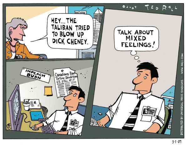 Editorial Cartoon by Ted Rall on Cheney Stays Offensive