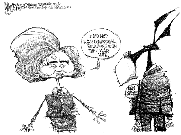 Editorial Cartoon by Matt Davies, Journal News on Hillary Hurt By War Vote