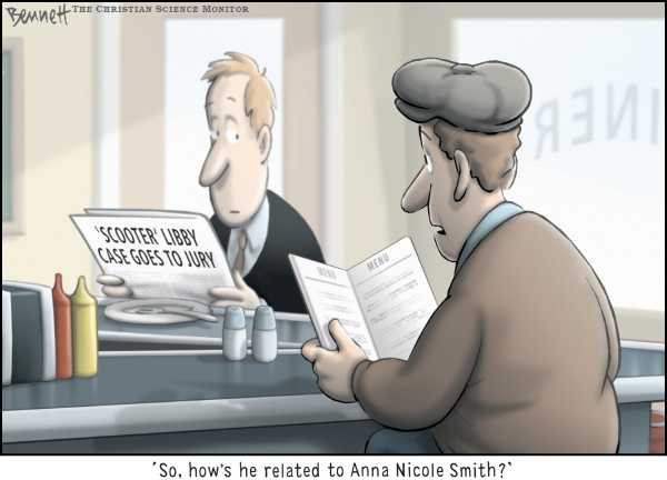 Editorial Cartoon by Clay Bennett, Christian Science Monitor on Libby Trial Goes To Jury