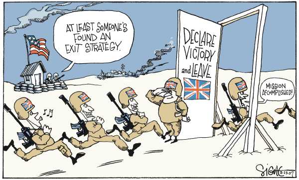 Editorial Cartoon by Signe Wilkinson, Philadelphia Daily News on British Begin Pullout