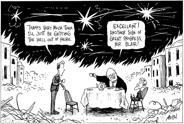 Editorial Cartoon by Tony Auth, Philadelphia Inquirer on British Begin Pullout