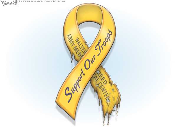 Editorial Cartoon by Clay Bennett, Christian Science Monitor on Bush Cuts Veteran Benefits