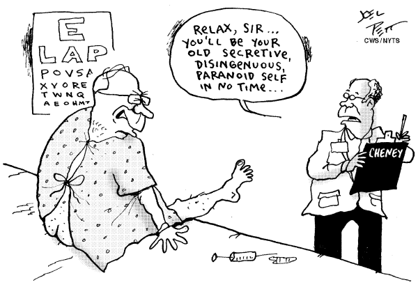 Editorial Cartoon by Joel Pett, Lexington Herald-Leader, CWS/CartoonArts Intl. on Cheney Has Blood Clot, Other Problems