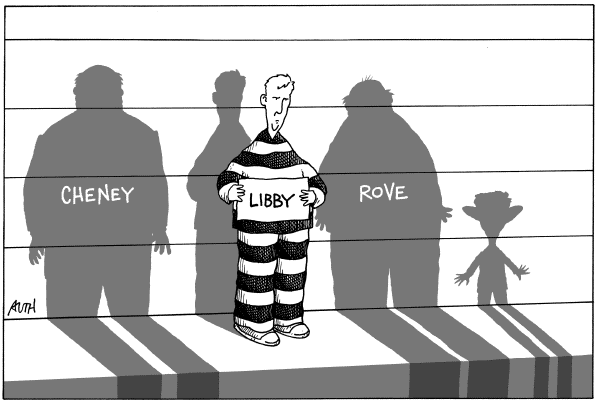 Editorial Cartoon by Tony Auth, Philadelphia Inquirer on Libby Found Guilty