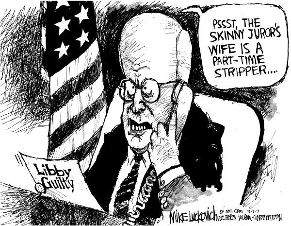 Editorial Cartoon by Mike Luckovich, Atlanta Journal-Constitution on Libby Found Guilty