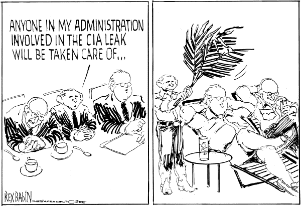 Editorial Cartoon by Rex Babin, Sacramento Bee on Libby Case Overview (older cartoons)