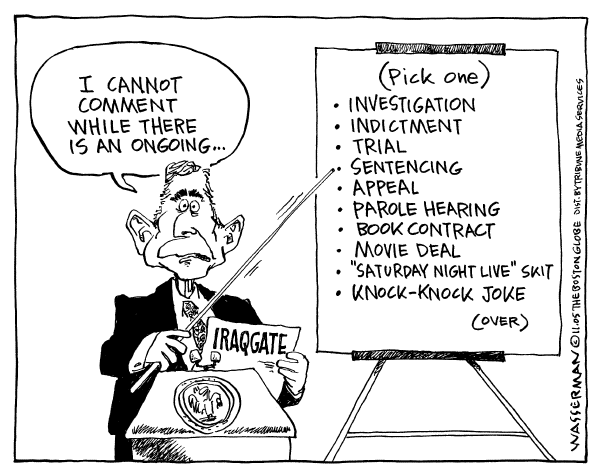Editorial Cartoon by Dan Wasserman, Boston Globe on Libby Case Overview (older cartoons)