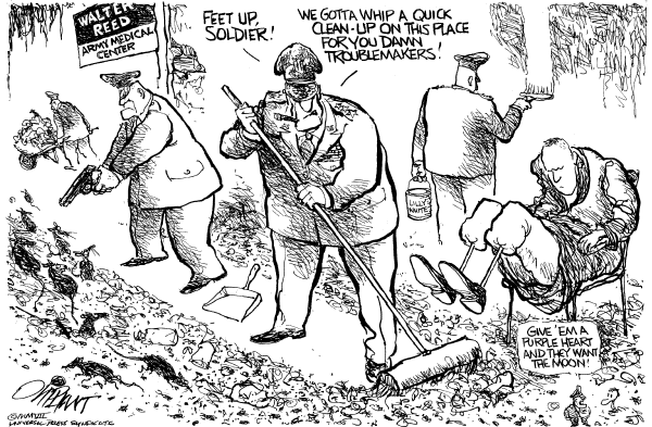 Editorial Cartoon by Pat Oliphant, Universal Press Syndicate on US Soldiers Treated Inhumanely