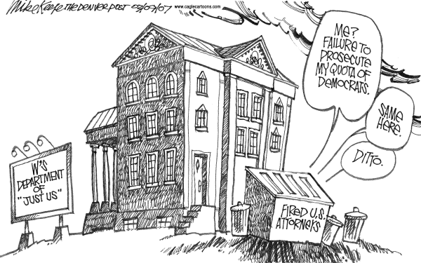 Editorial Cartoon by Mike Keefe, Denver Post on Gonzales Doing Hell of a Job