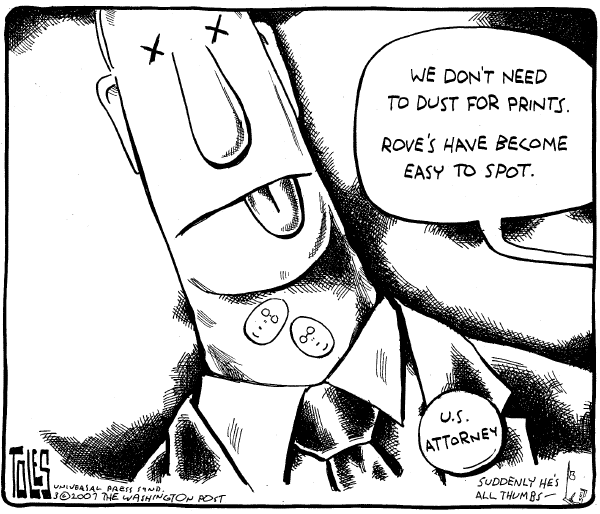 Editorial Cartoon by Tom Toles, Washington Post on Gonzales Doing Hell of a Job