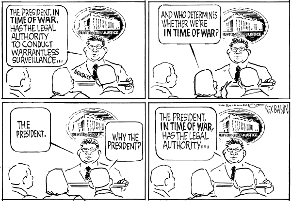 Editorial Cartoon by Rex Babin, Sacramento Bee on Gonzales Overview (older cartoons)