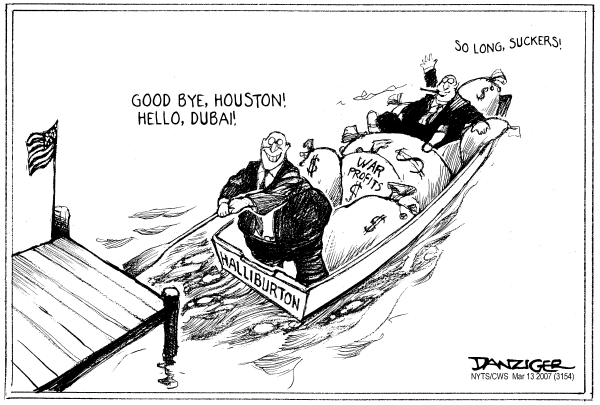 Editorial Cartoon by Jeff Danziger, CWS/CartoonArts Intl. on Haliburton Announces Move to Dubai
