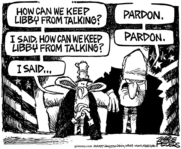 Editorial Cartoon by Mike Peters, Dayton Daily News on Libby Awaits Pardon