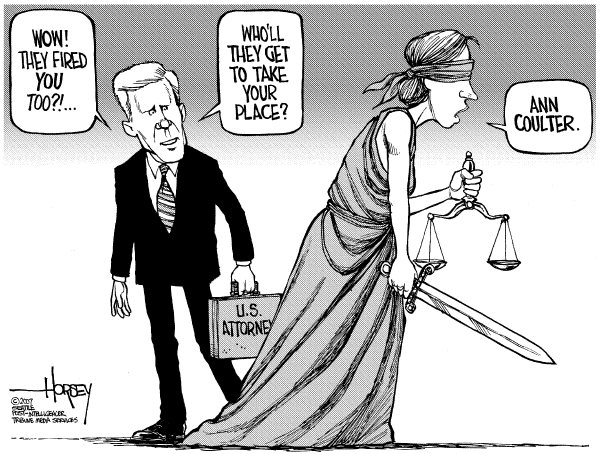 Editorial Cartoon by David Horsey, Seattle Post-Intelligencer on Gonzales Still Doing Hell of a Job