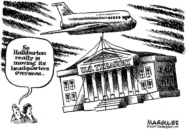 Editorial Cartoon by Jimmy Margulies, The Record, New Jersey on Haliburton Moving to Dubai