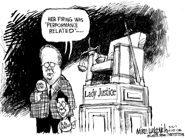 Editorial Cartoon by Mike Luckovich, Atlanta Journal-Constitution on Rove Doing A Hell of A Job