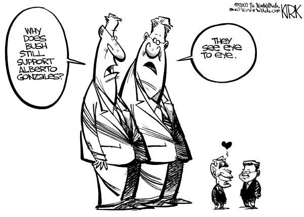 Editorial Cartoon by Kirk Walters, Toledo Blade on Bush: Gonzales Doing a Heck of a Job