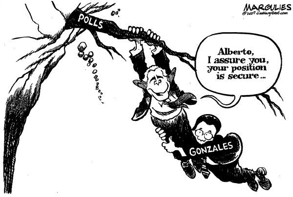 Editorial Cartoon by Jimmy Margulies, The Record, New Jersey on Bush: Gonzales Doing a Heck of a Job
