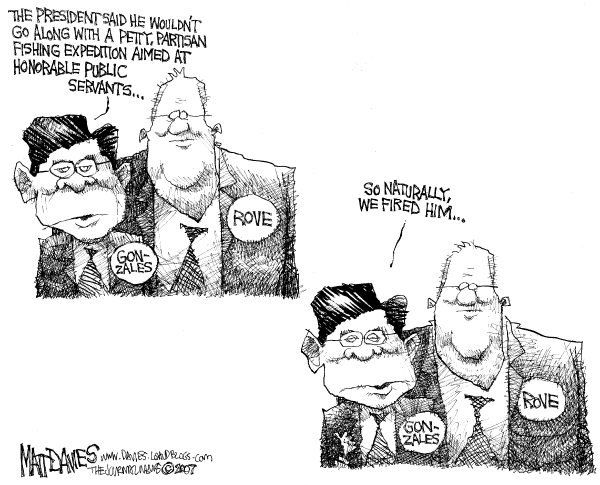 Editorial Cartoon by Matt Davies, Journal News on Bush: Gonzales Doing a Heck of a Job