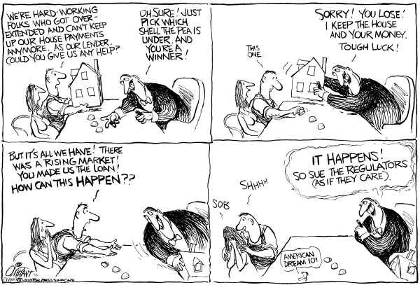 Editorial Cartoon by Pat Oliphant, Universal Press Syndicate on Housing Prices Drop