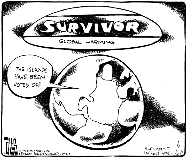Editorial Cartoon by Tom Toles, Washington Post on Action on Global Warming Expected