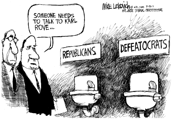 Editorial Cartoon by Mike Luckovich, Atlanta Journal-Constitution on Democrats Confront Bush on War