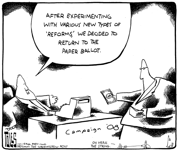 Editorial Cartoon by Tom Toles, Washington Post on Candidates Jockey for Position