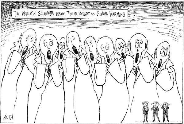 Editorial Cartoon by Tony Auth, Philadelphia Inquirer on Bush Accepts Climate Challenge
