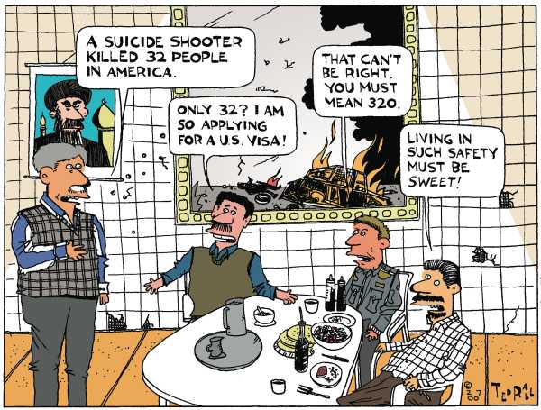 Editorial Cartoon by Ted Rall on Gunmen Kill Scores in Iraq
