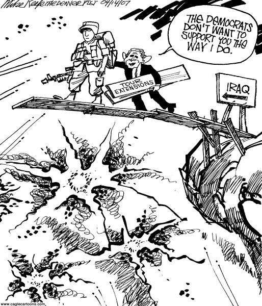 Editorial Cartoon by Mike Keefe, Denver Post on Iraq Tours Extended for US Troops