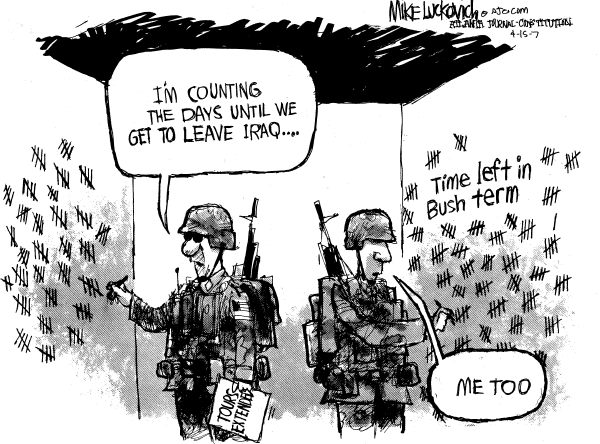 Editorial Cartoon by Mike Luckovich, Atlanta Journal-Constitution on Iraq Tours Extended for US Troops