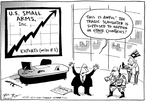Editorial Cartoon by Joel Pett, Lexington Herald-Leader, CWS/CartoonArts Intl. on Gunman Kills 32 at Virginia Tech