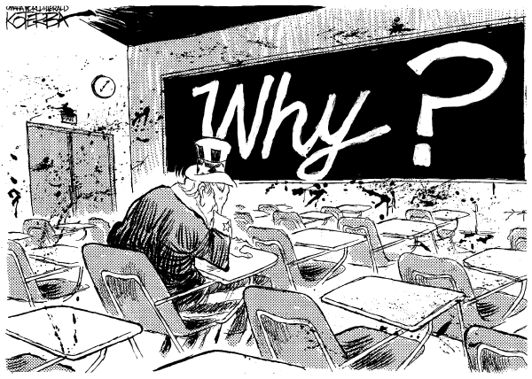 Editorial Cartoon by Jeff Koterba, Omaha World-Herald on Gunman Kills 32 at Virginia Tech