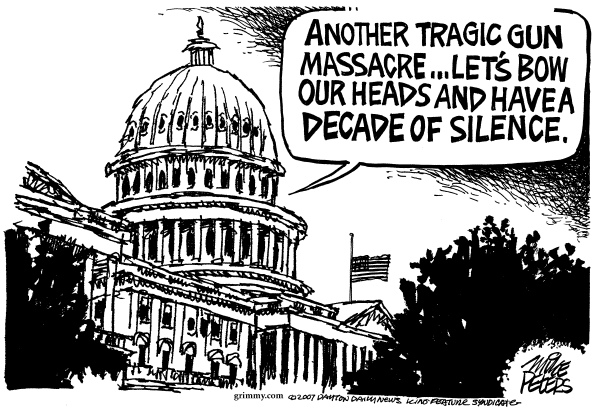 Editorial Cartoon by Mike Peters, Dayton Daily News on Gunman Kills 32 at Virginia Tech